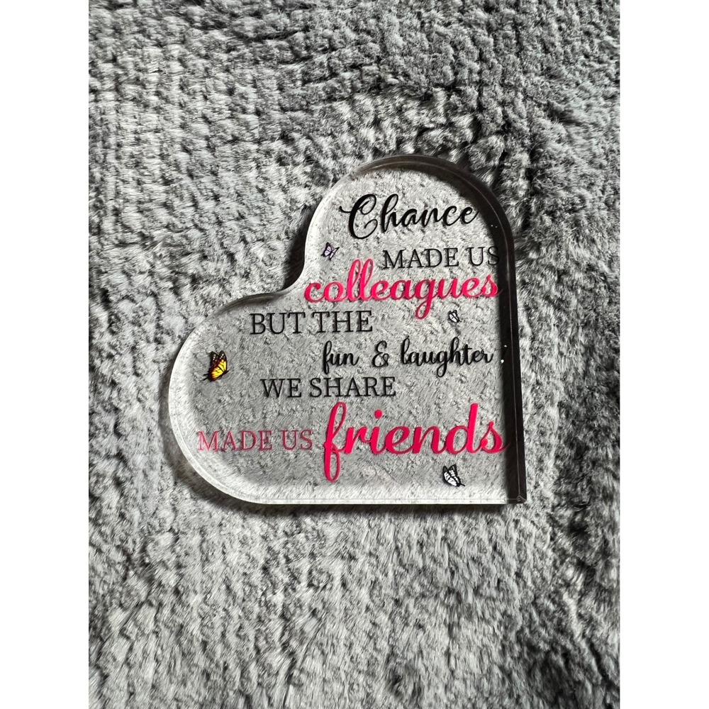 Acrylic Heart Plaque Colleague Friend Gift Office Desk Decor Butterfly Sentiment